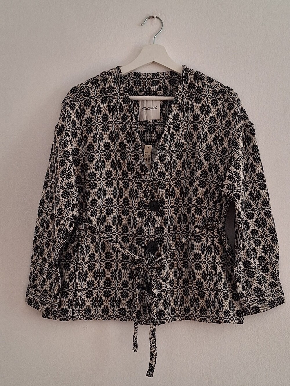 NWT Madewell Black and White Patterned Tie-Waist Tunic Jacket